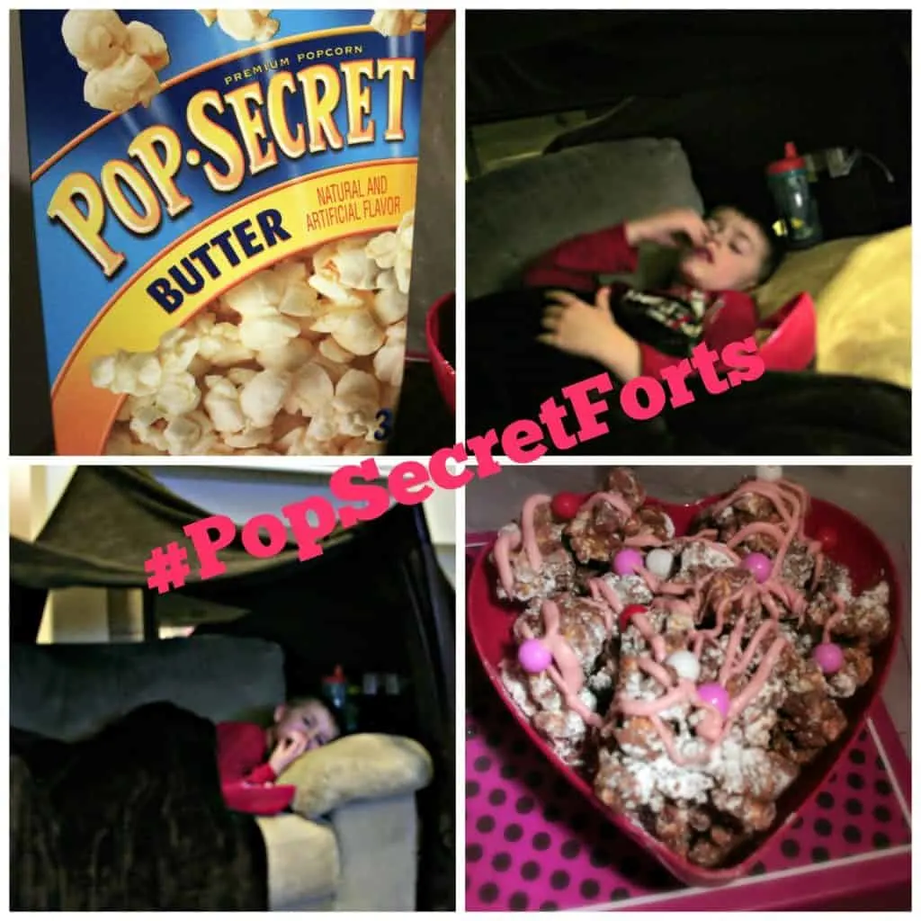 Pop Secret Forts Muddy Buddy Popcorn, Recipe for popcorn, Pop Secret, Pop secret forts, Valentines popcorn