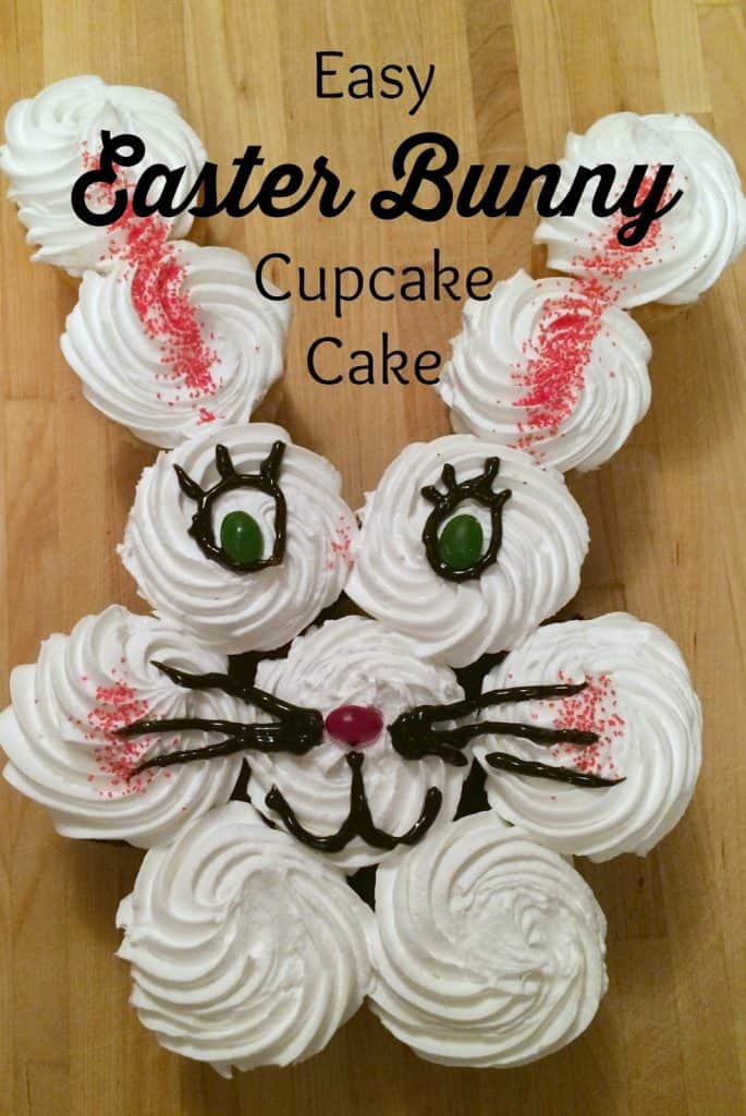 Easter Bunny Cake with cupcakes, cupcake bunny cake, easy easter bunny cake.