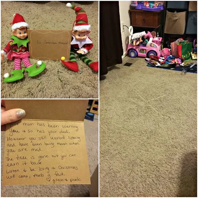 Elf on the shelf ideas, elf on the shelf naughty list, elfs on the shelf steal the tree, elf on the shelf easy ideas for kids, elf on the shelf