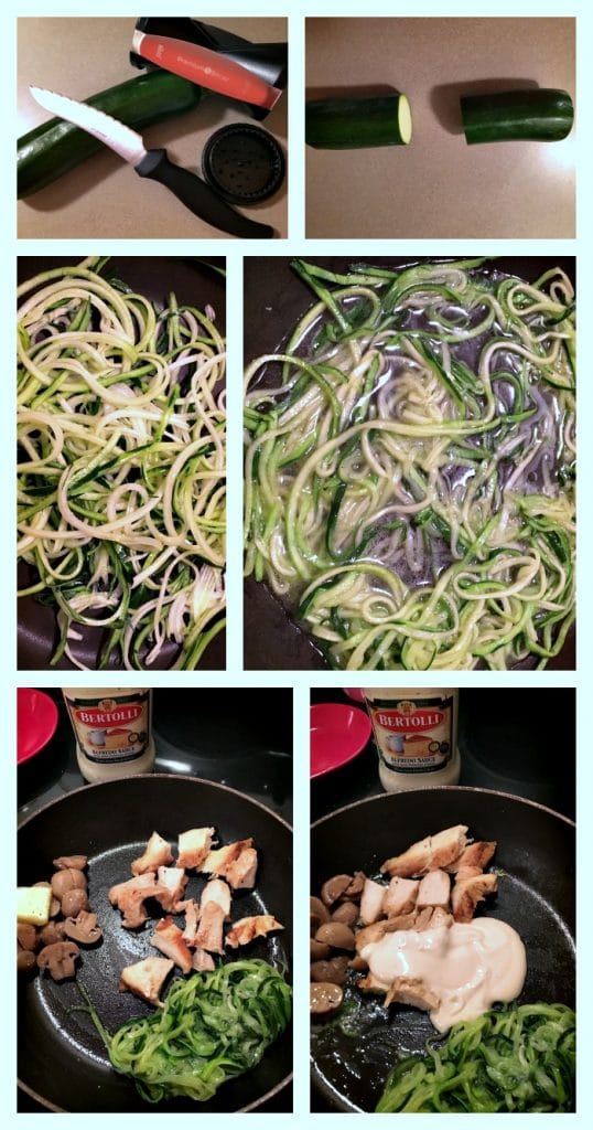 Low Carb Zucchini Chicken Alfredo, LCHF Dinners, How to Cook spiralized zucchini, How to cook zucchini noodles, Bertolli, #VivaBertolli, Low carb Bertolli Recipes, Italian-inspired healthy meals