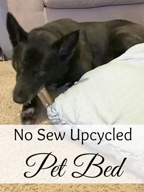 #PAWsomeGifts, #ClausAndPaws, #ad, No Sew Pet Bed, No Sew Upcycled Pet bed, How to make a pet bed out of a sheet and pillows. 