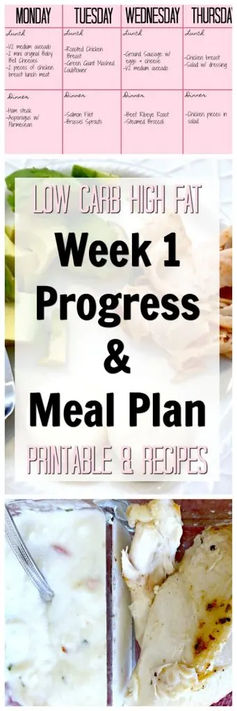 Low Carb High Fat Weekly Meal Plan, Meal plan for LCHF, LCHF expected weekly progress, LCHF easy meals