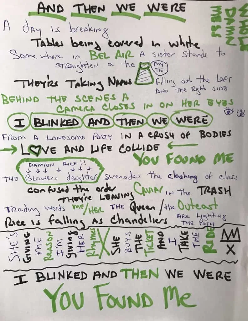 Handwritten Lyric for And There We Were, Whole Damn mess Review, Don and Lisa Miggs