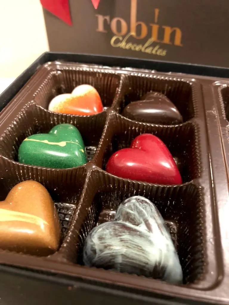 The best chocolates for valentine's day, chocolatiers in Colorado, Colorado chocolatier, Robin's Chocolates valentines hearts, Robin's Chocolates Review