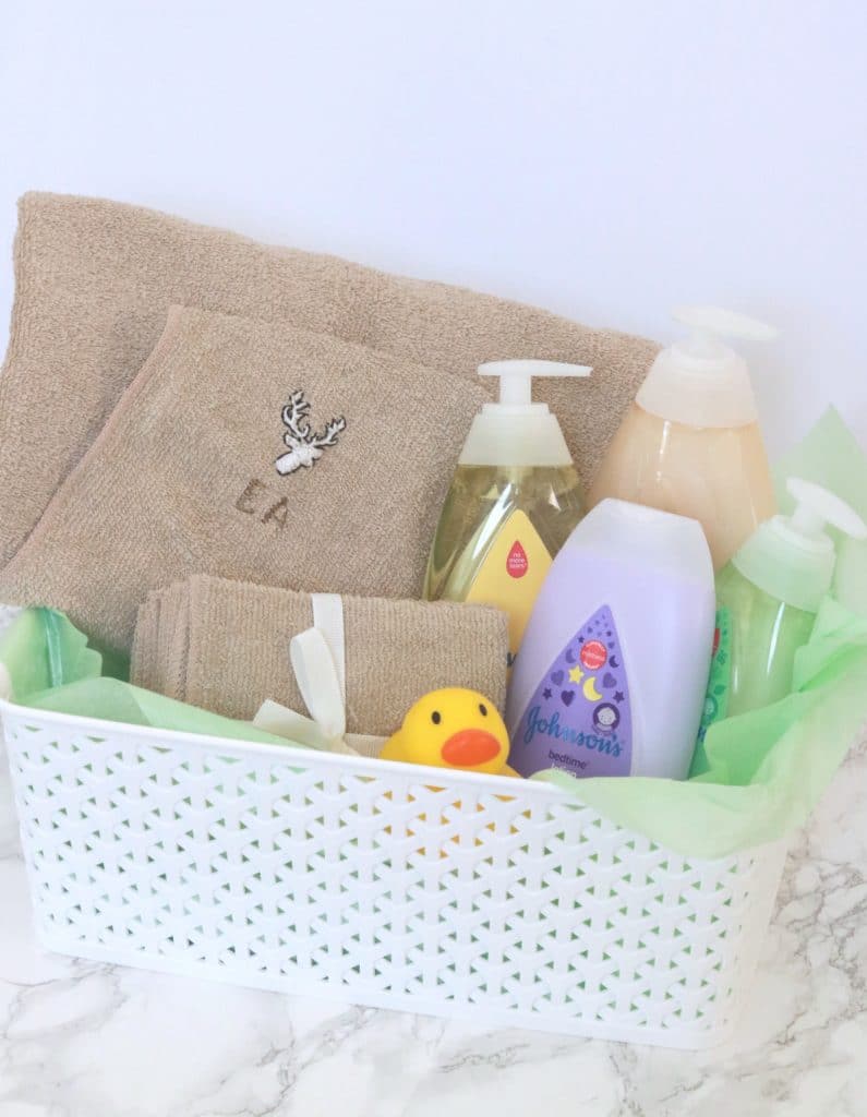 #ad #TryJohnsonsBaby #ChooseGentle, Baby bath essentials kit, DIY baby bath kit, DIY hooded towel, personalized hooded towel tutorial, how to hand embroider without a pattern, Johnsons and Johnsons new gentle formula, How to make a hooded towel