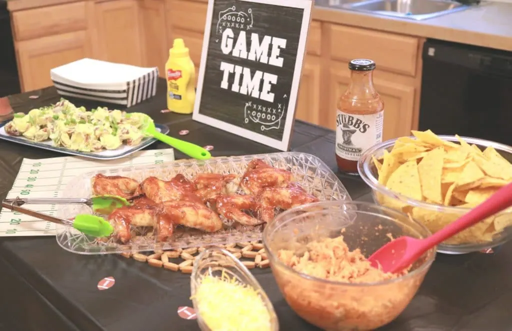easy and delicious homegating party, how to throw a football party at home, easy recipes for a football party, how to host a simple football party, weber sweepstakes, mccormick sweepstakes, french's potato salad recipe, stubb's wing recipe, easy buffalo chicken nachos