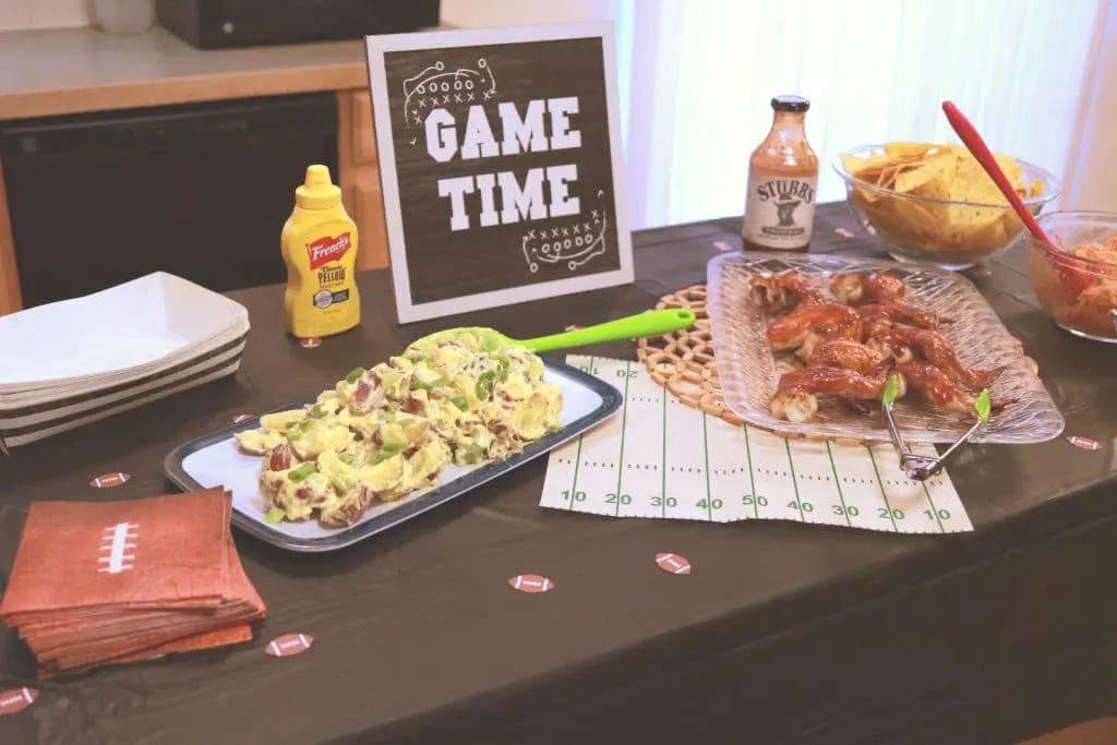 easy and delicious homegating party, how to throw a football party at home, easy recipes for a football party, how to host a simple football party, weber sweepstakes, mccormick sweepstakes, french's potato salad recipe, stubb's wing recipe, easy buffalo chicken nachos