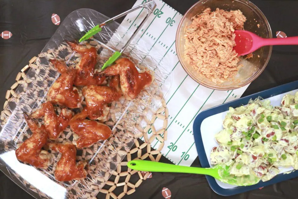 easy and delicious homegating party, how to throw a football party at home, easy recipes for a football party, how to host a simple football party, weber sweepstakes, mccormick sweepstakes, french's potato salad recipe, stubb's wing recipe, easy buffalo chicken nachos