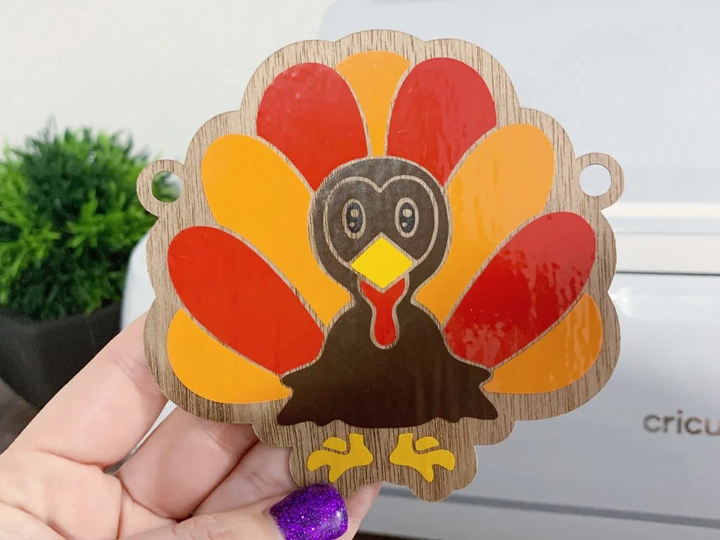 FInished wooden turkey with Cricut