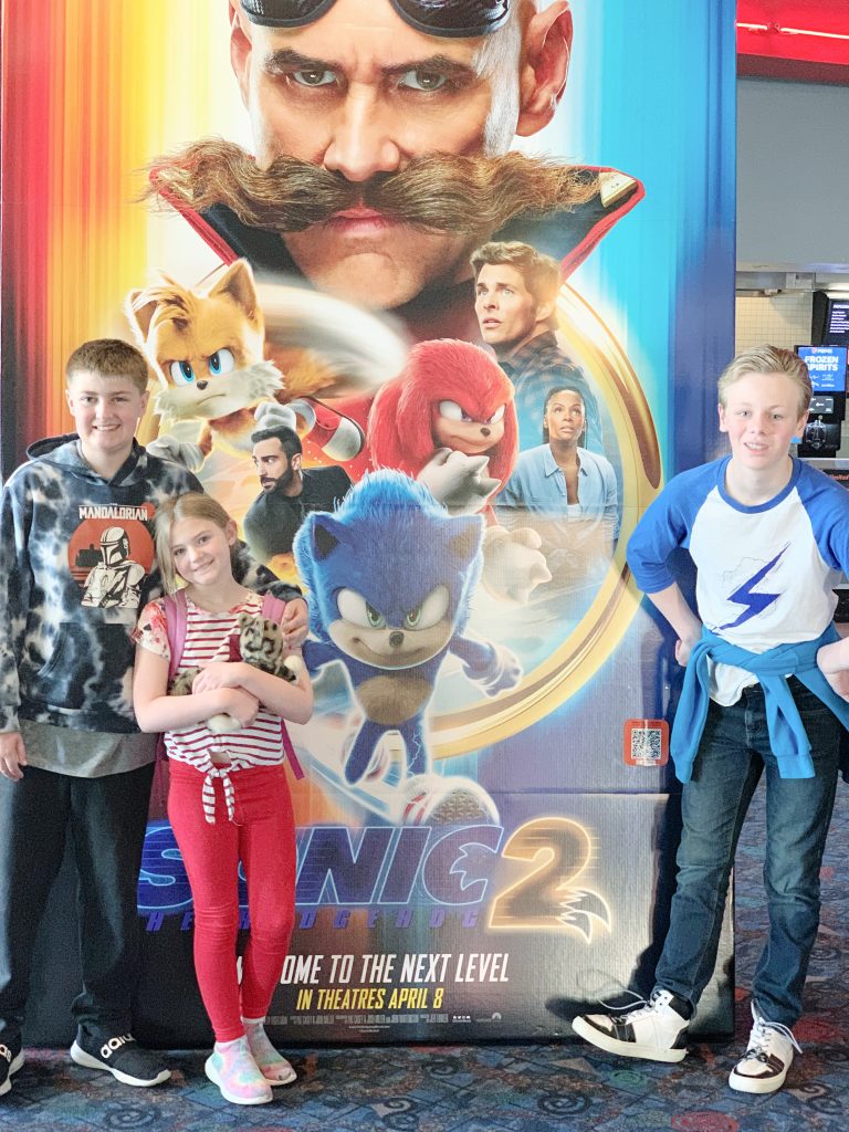 Kids with sonic 2 movie poster